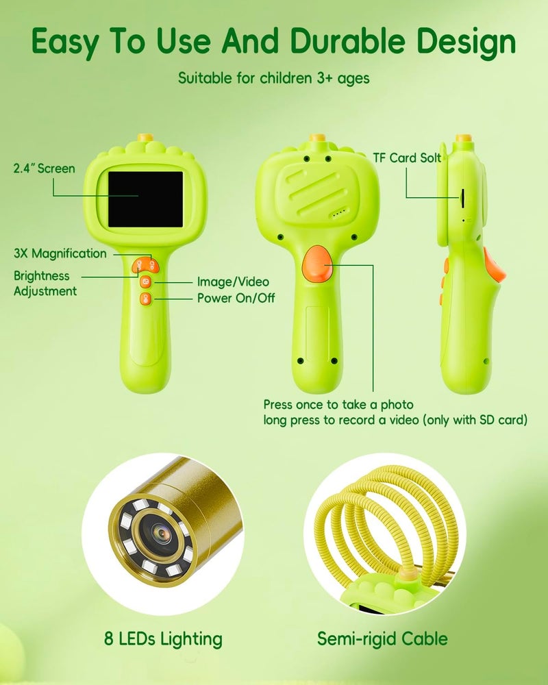 Ashfly Borescope Snake Camera with Light for Kids, Outdoor Educational STEM Toys, Science Gifts for 5 Year Old Boy, Camping Nature Activities, Best Birthday Gift for Boys, Girls Ages 4,5,6,7,8,9,10(Green) - Image 3